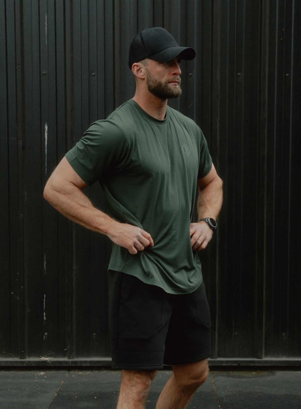 An in the field image of Force Catalyst T-Shirt in Forest Green (ITF)