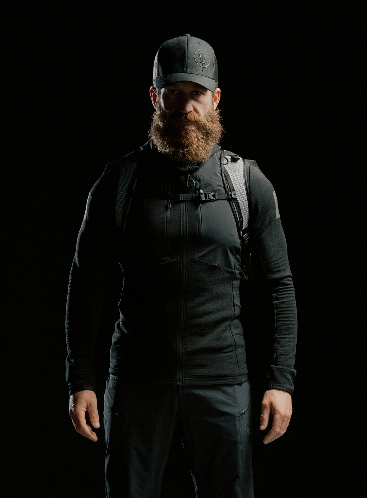 A creative studio shot of Orbital 30L Dyneema Climbing Backpack in Antimony Grey (CS)