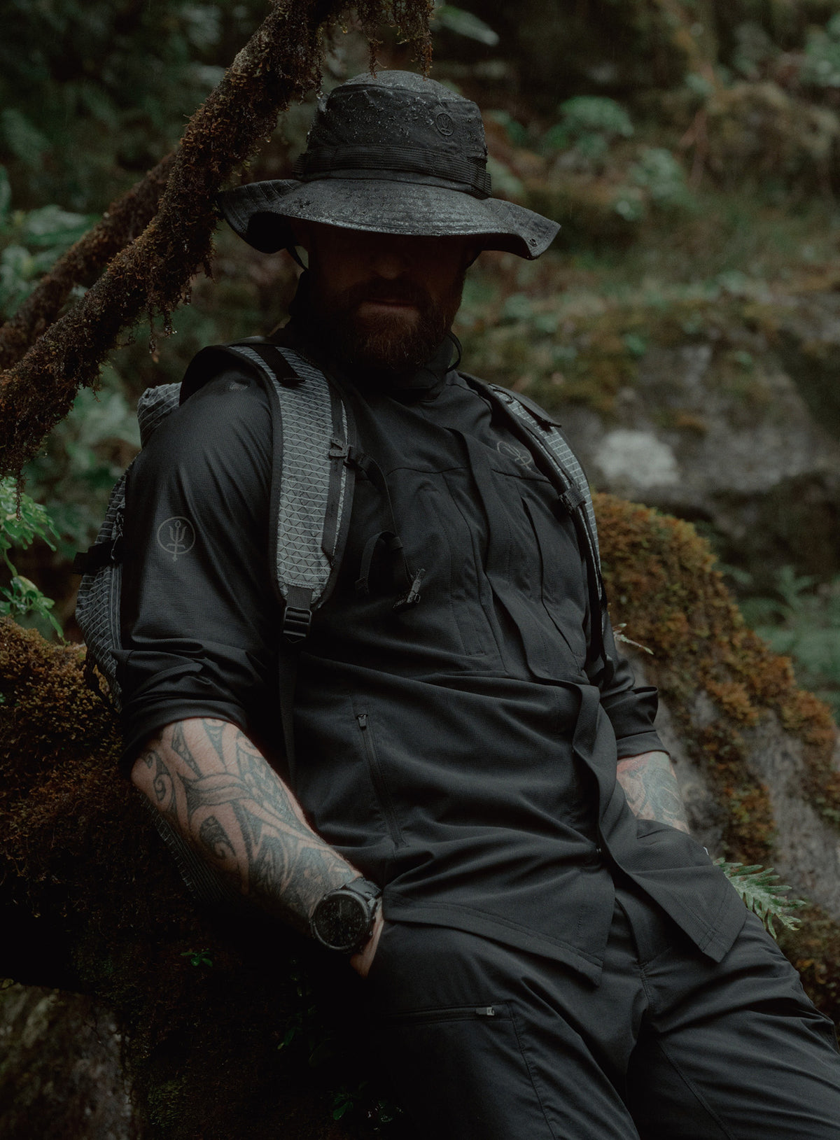 An in the field image of Oryon Shirt in Obsidian Black (ITF)