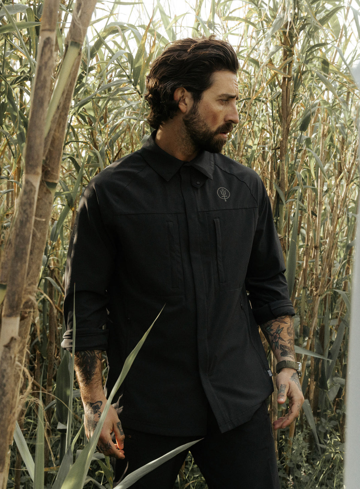 An in the field image of Oryon Shirt in Obsidian Black (ITF)