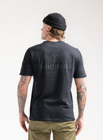 Angus Is 6ft 4" And Wears Size: L | Hem Studio Image Of Model Wearing Vader T-Shirt - Originals In Obsidian Black (SS Model)